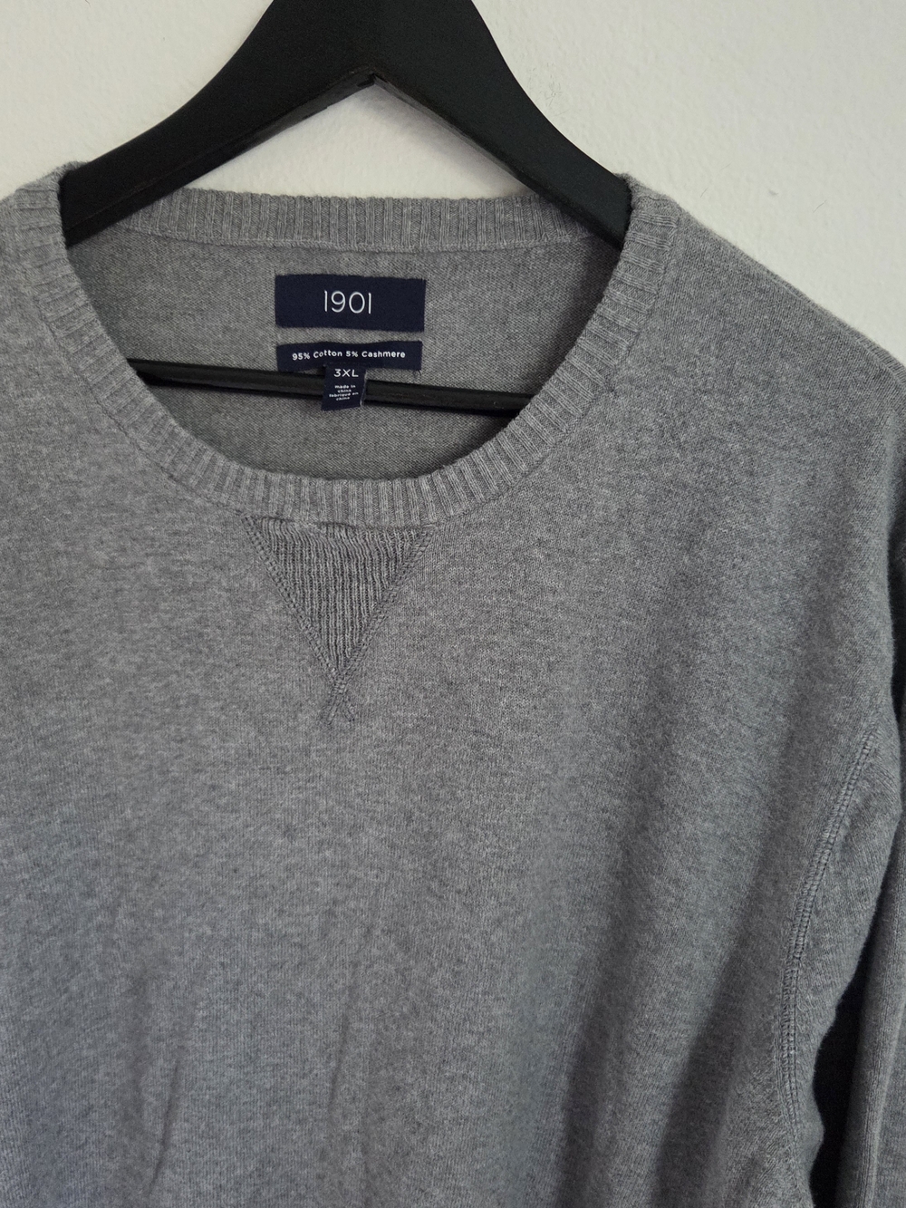 1901 Men's Gray Cotton-Cashmere Crewneck Sweater - Classic Fit
